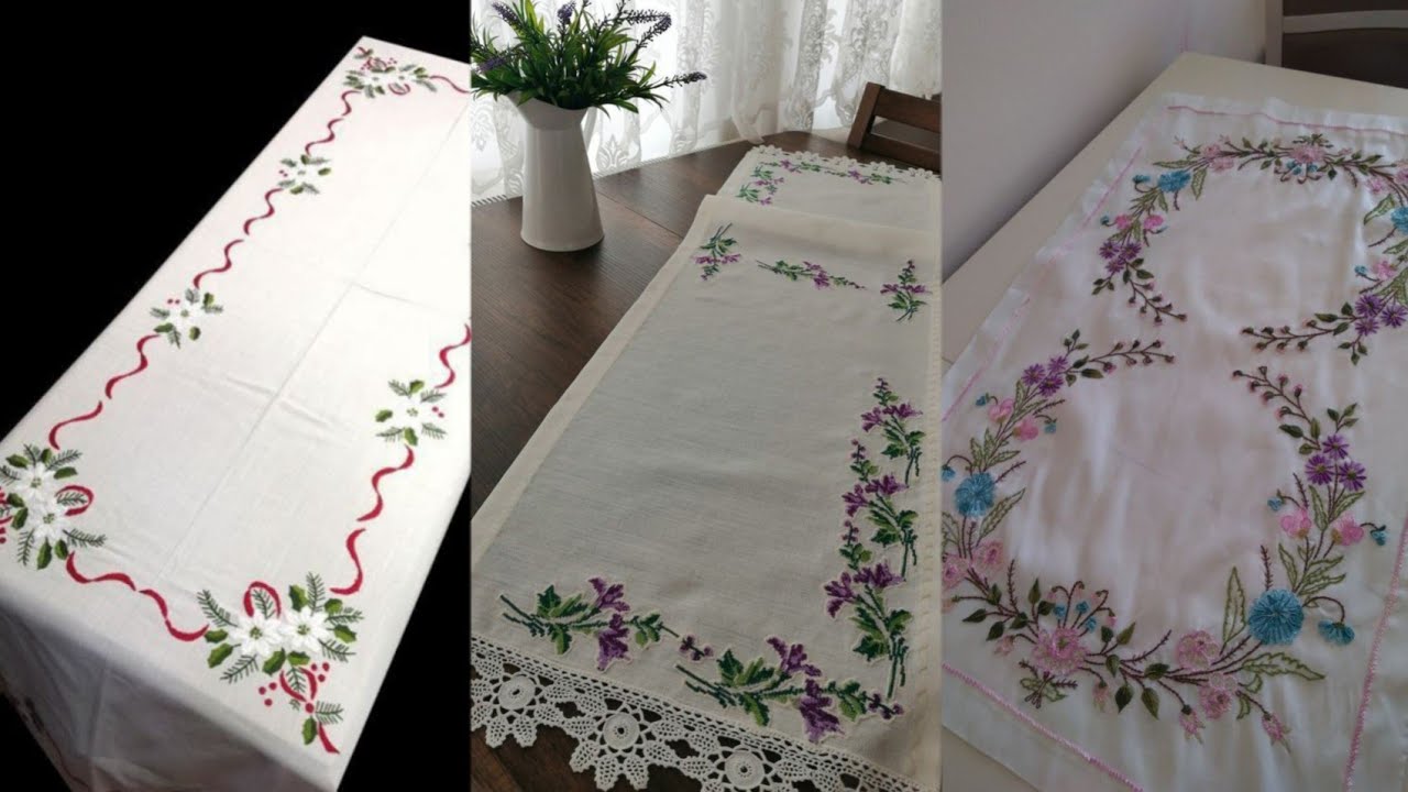 50+Elegant Hand Embroidered Table cloth designs
