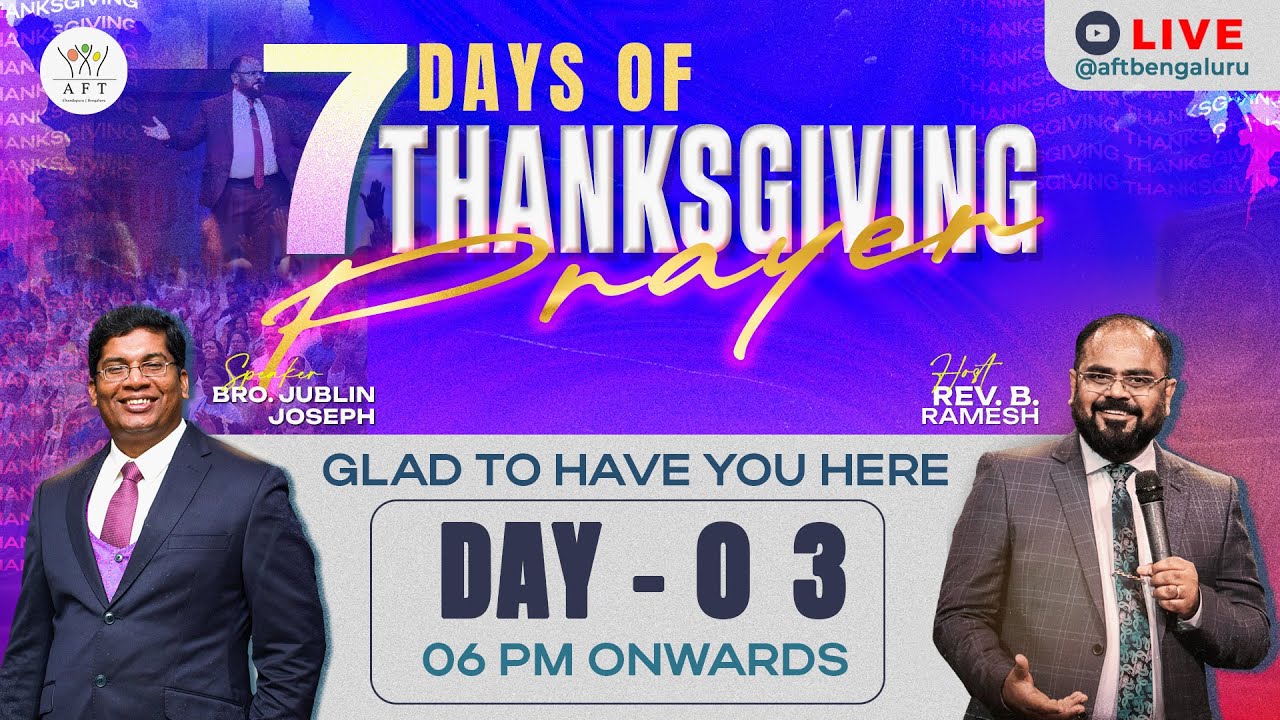 🔴DAY - 3 | 7 DAYS OF THANKSGIVING PRAYER | Tamil-Kannada | 06:00 PM | 06/08/2025 | AFT BENGALURU