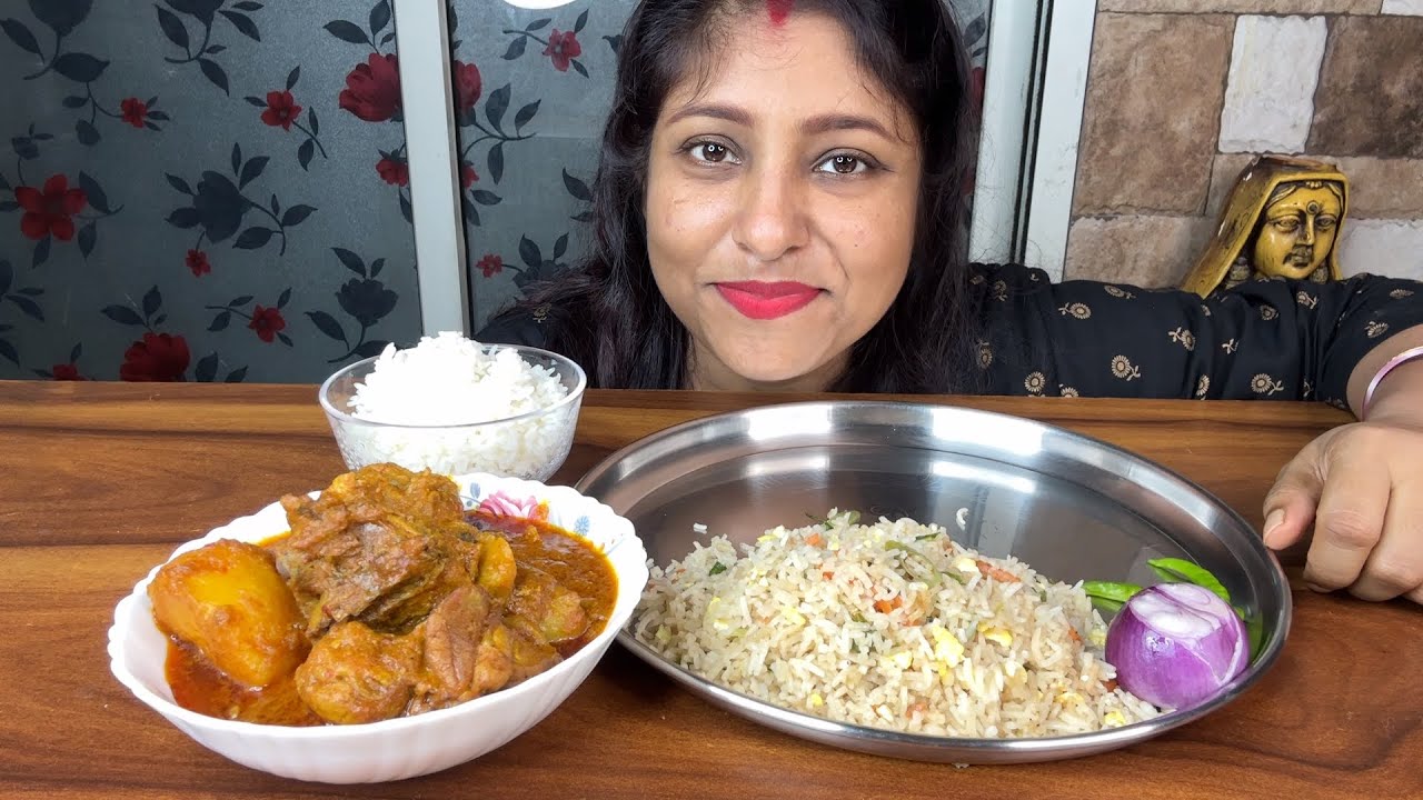 Eating Show - Egg Fried Rice, Spicy Chicken Kosha| Mukbang | Big Bites | Poulami Eating Show