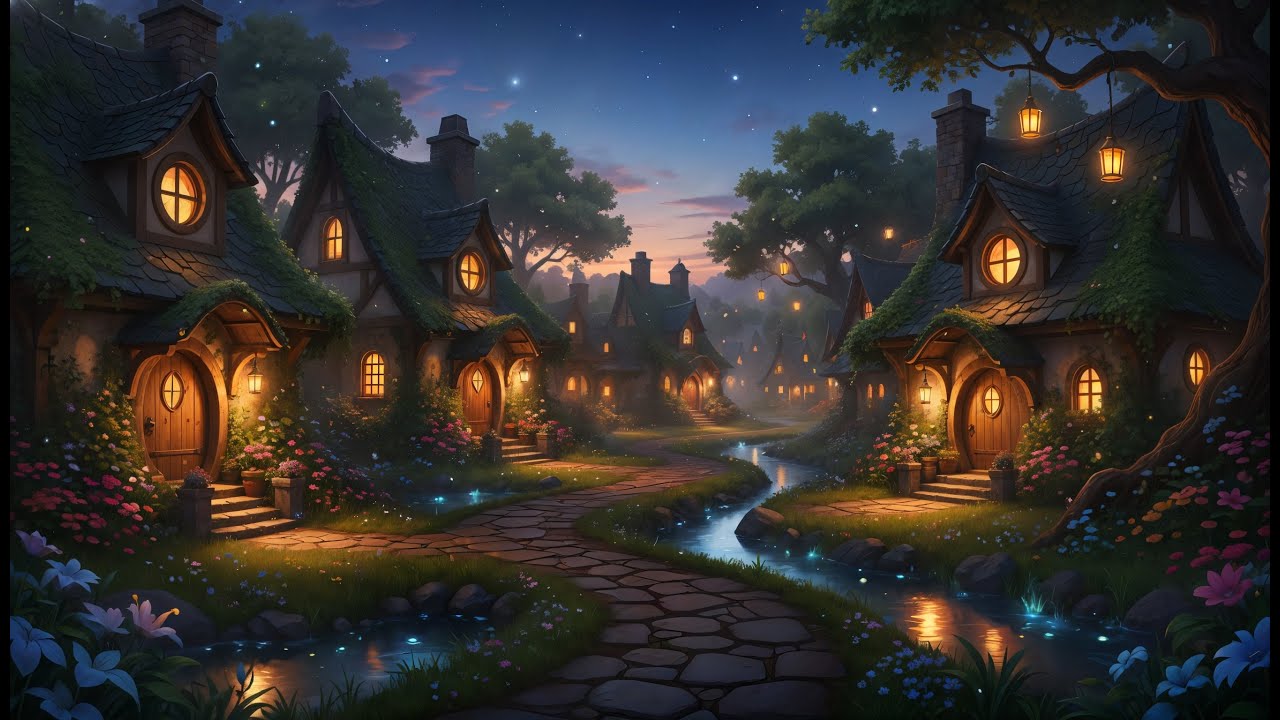 Peaceful Riverside Village at Dusk | 1 Hour Cozy Animation & Soft Music