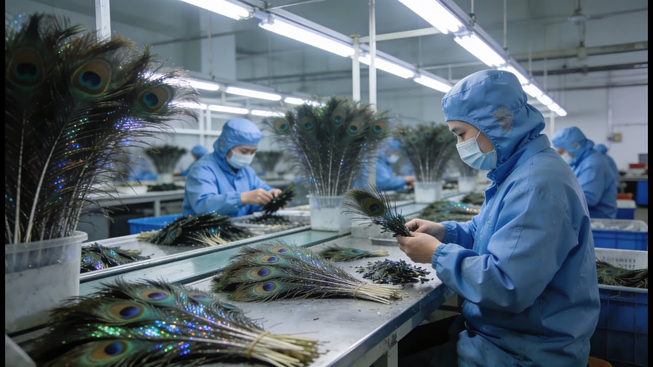 Inside the Peacock Feather Factory – How Ornamental Birds Become Exclusive Materials |Full Process