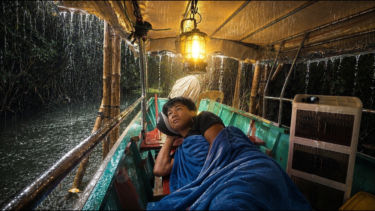 CAMPING IN HEAVY RAIN, LIGHTNING AND THUNDERSTRONG | MOST INTENSE WEATHER I EXPERIENCE IN THE BOAT
