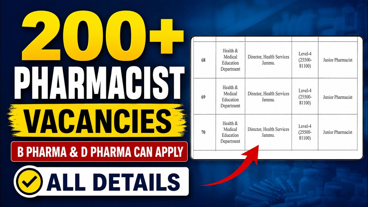 200+ Pharmacist Vacancies 2026 🔥 B.Pharm & D.Pharm Eligible | Junior Pharmacist Recruitment Details