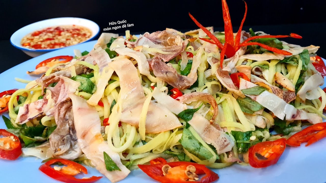 cách làm GỎI XOÀI KHÔ MỰC món ngon nhăm nhi đón tết 2023 - Hữu Quốc món ngon dễ làm