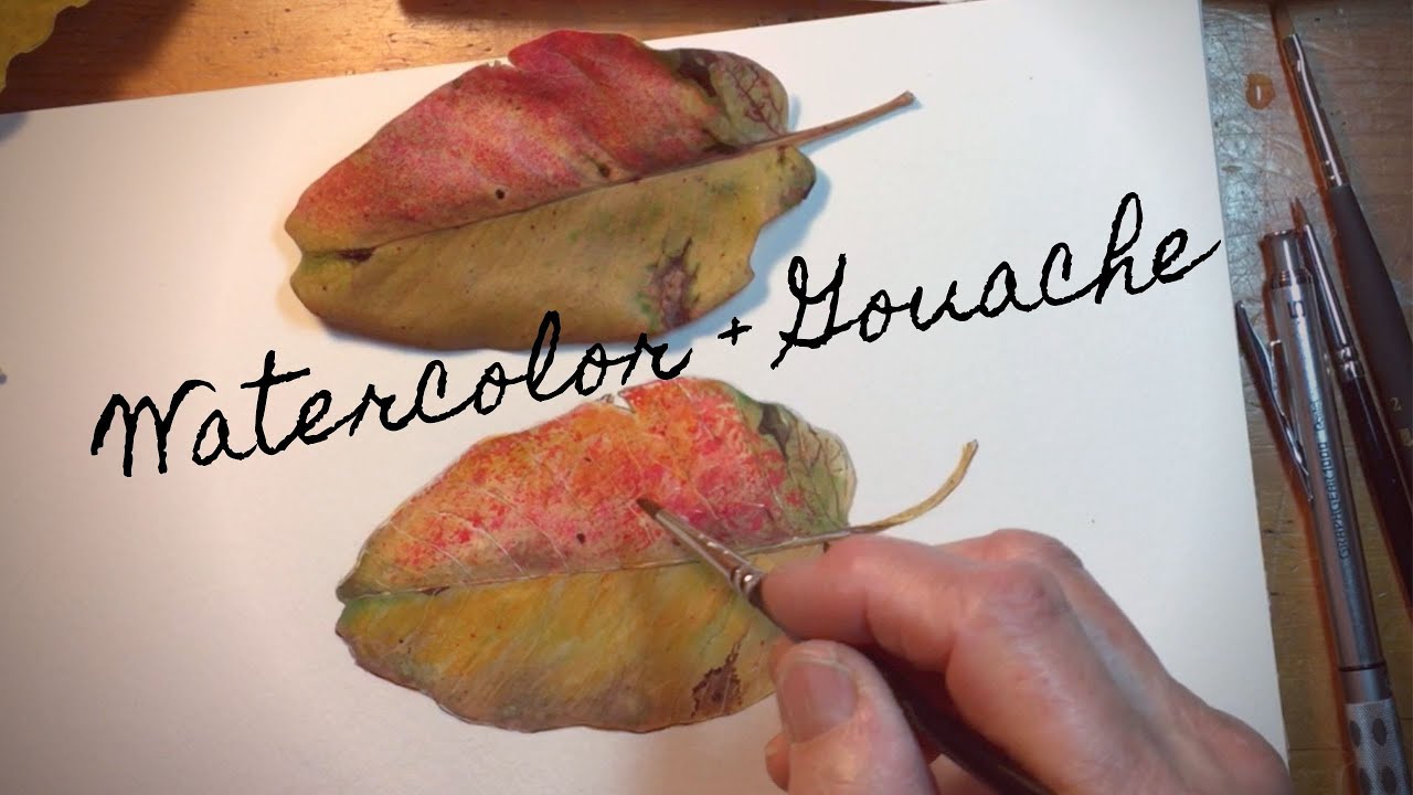 Autumn Leaf Watercolor and Gouache Painting Demonstration Time Lapse Speedpaint