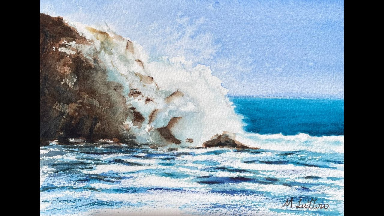 Watercolour tutorial seascape Crashing waves
