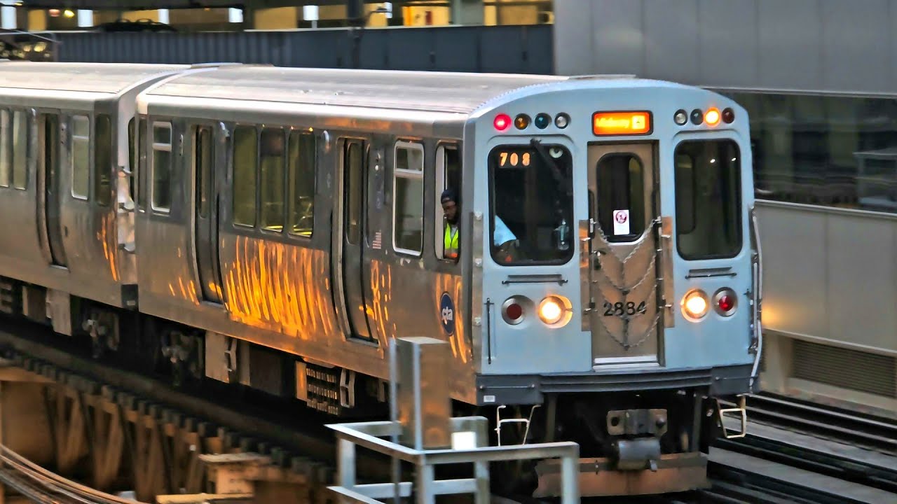 CTA - 2600 series train races by. The last Budd Subway/El cars still in service.