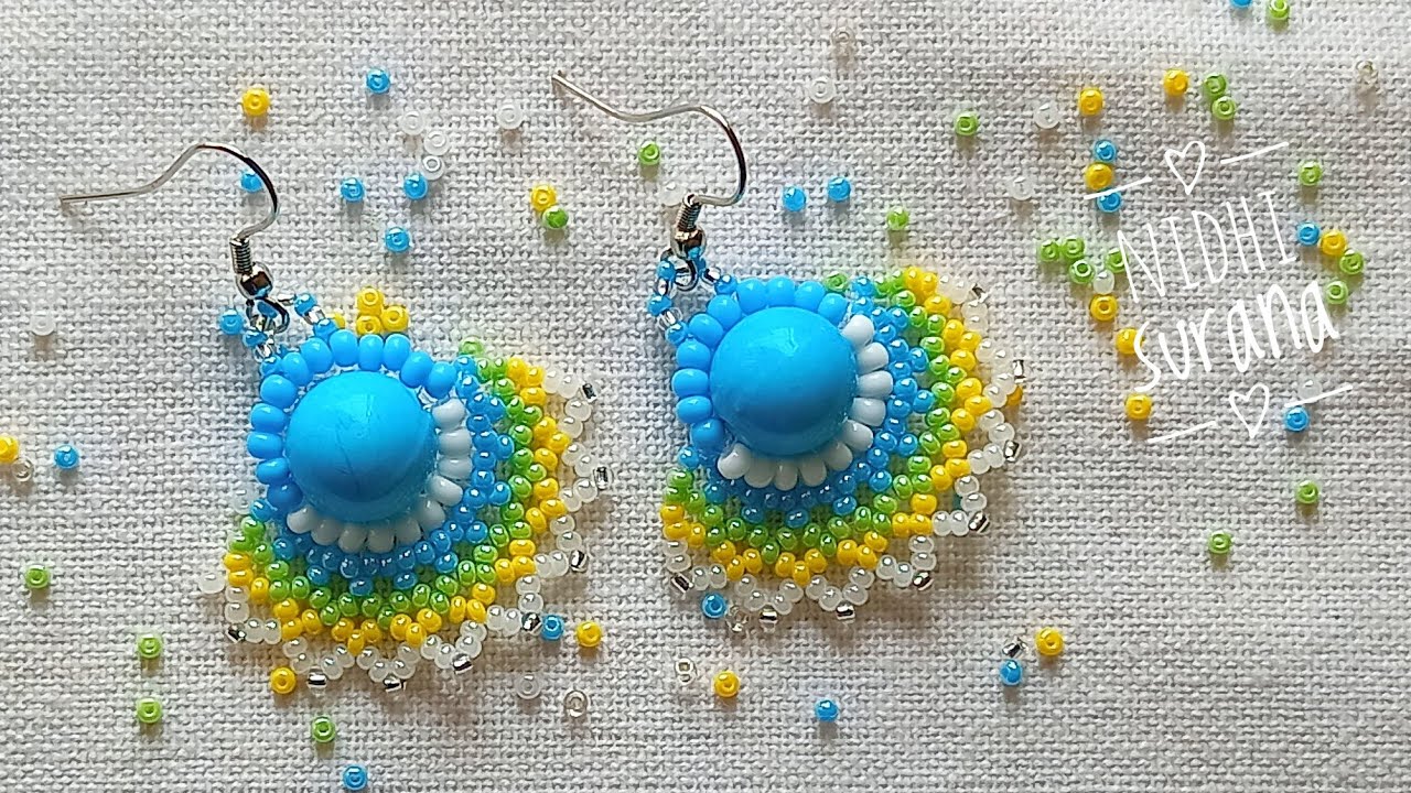 ⚜️ Bollywood Style Fan Earrings/ How to make Beaded Jewelry/ Aretes Tutorial diy (0525)