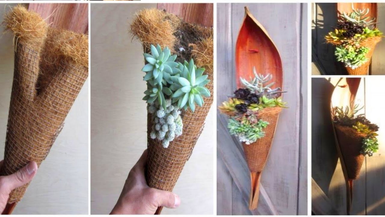 coconut palm frond flower vase // how to make hanging flower basket home Decoration making video