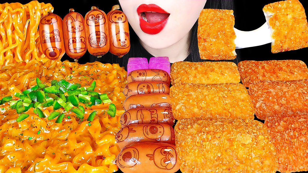 ASMR MOZZARELLA CHICKEN, CARBO FIRE NOODLES, PORORO SAUSAGE 멕시카나 치필링, 매운 로제 열라면, 뽀로로 소시지 먹방 MUKBANG