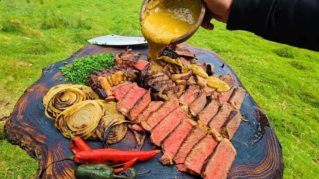 Juicy Steak Cooked on a Rock | ASMR Relaxing Bushcraft Cooking