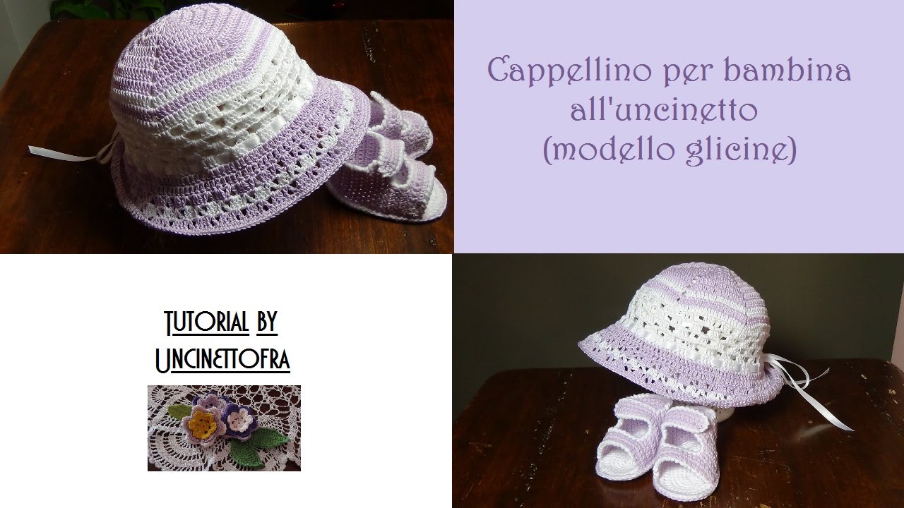 cappellino per bambina all'uncinetto (modello glicine)