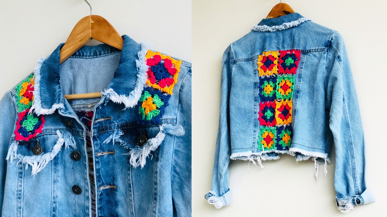 CUSTOMIZAÇÃO EM CROCHÊ PARA JAQUETA JEANS