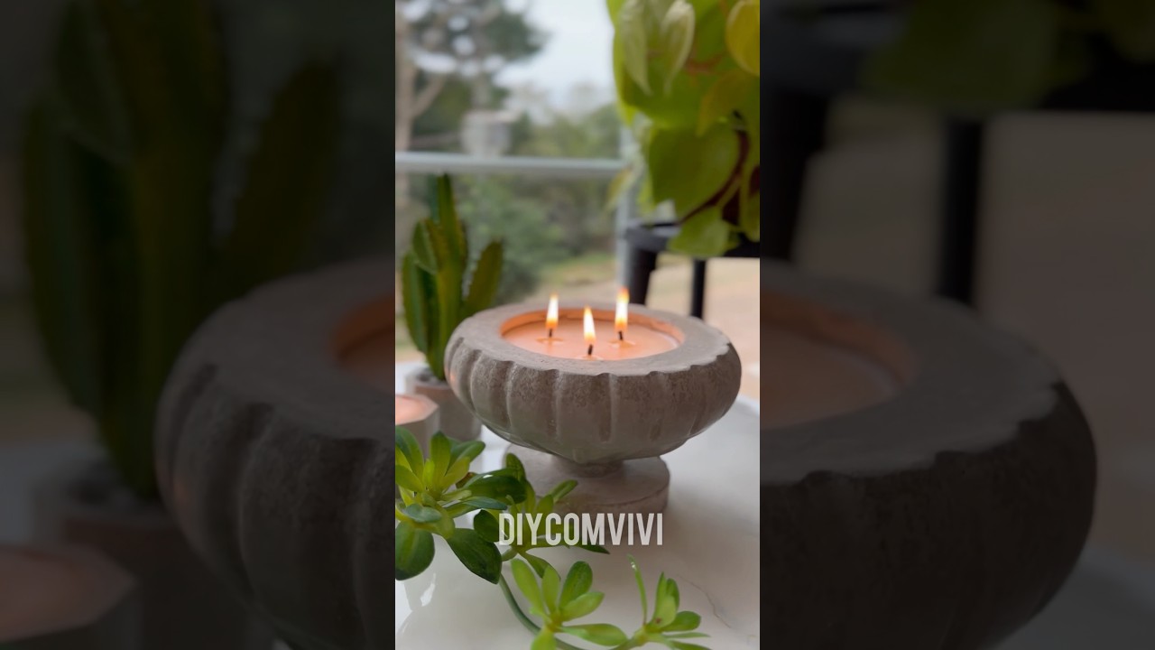 Vaso e porta velas com concreto sem molde #cute #diy #fa&ccedil;avoc&ecirc;mesmo