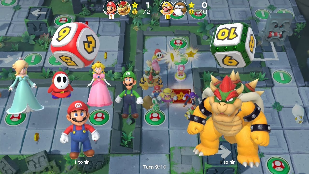 Super Mario Party Partner Party #102 Domino Ruins Treasure Hunt Mario & Bowser vs Wario & Monty Mole