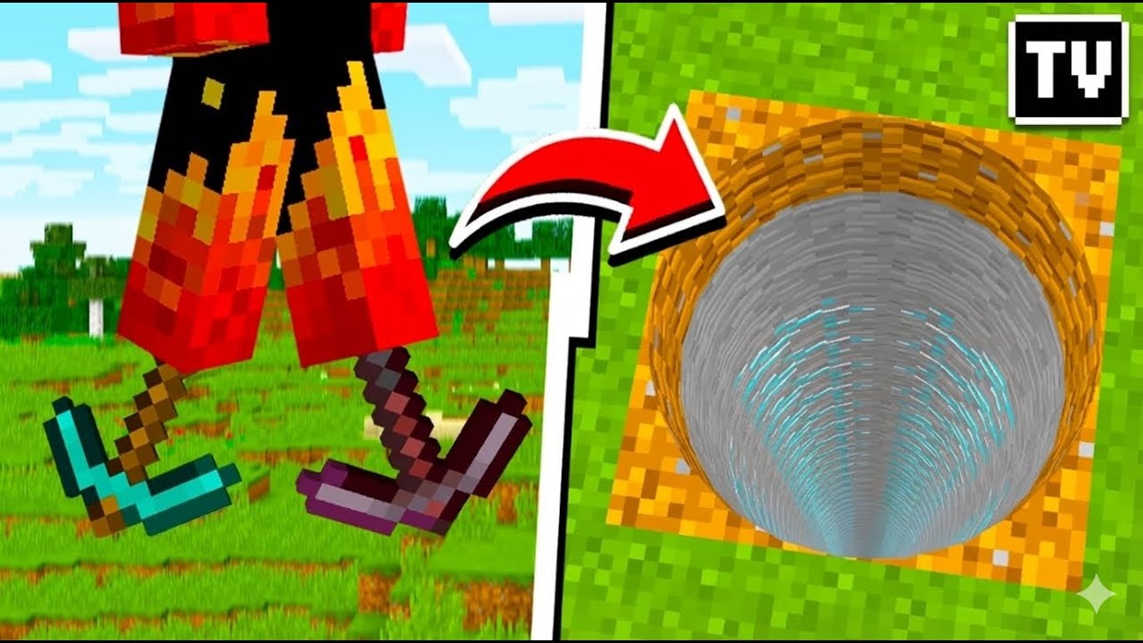 Usei PICARETAS NOS PÉS para MINERAR UM TÚNEL no minecraft