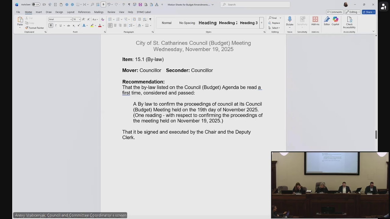City of St. Catharines Council (Budget) Meeting - November 19, 2025