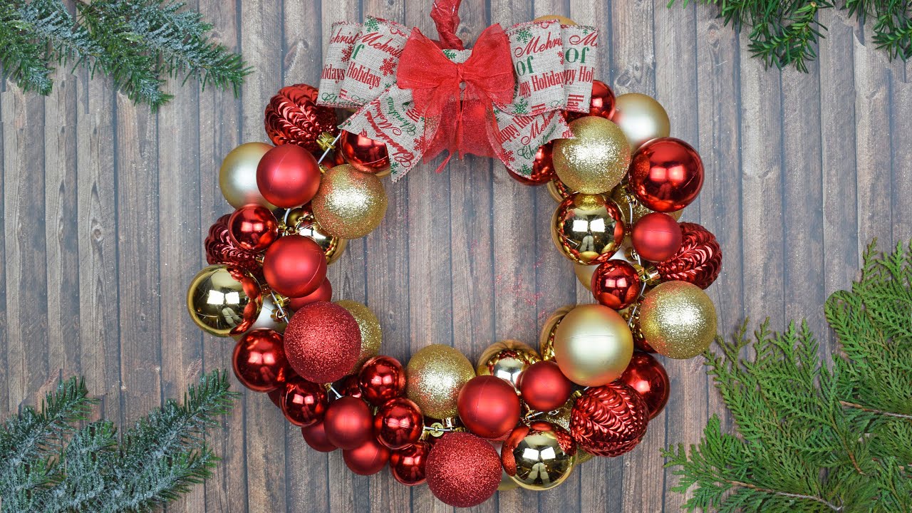 DIY Christmas Decorations 🎀 How to Make a CHRISTMAS BALL WREATH with Wire Hanger Home Decor Idea