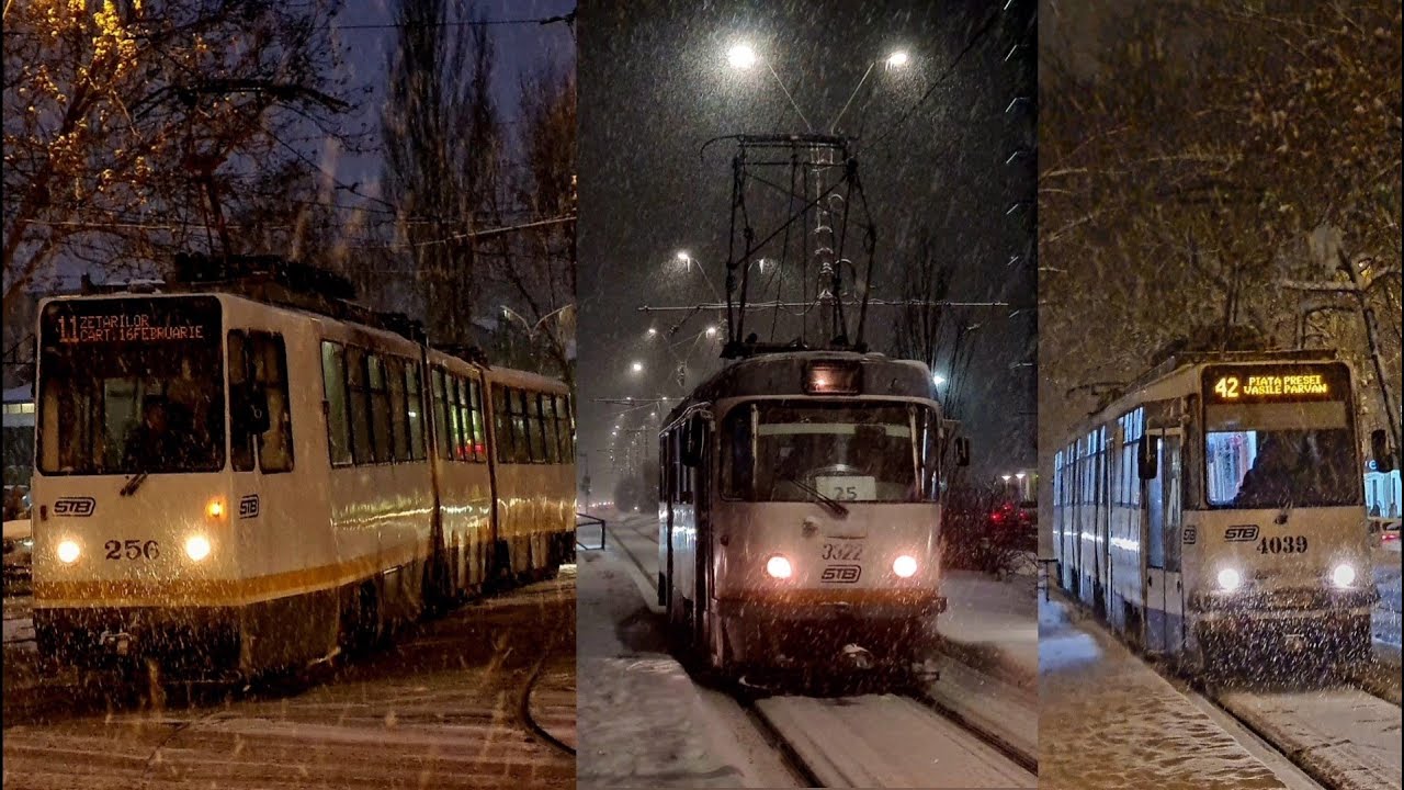 Tramvaie STB pe ninsoare abundenta - 18 Februarie 2025