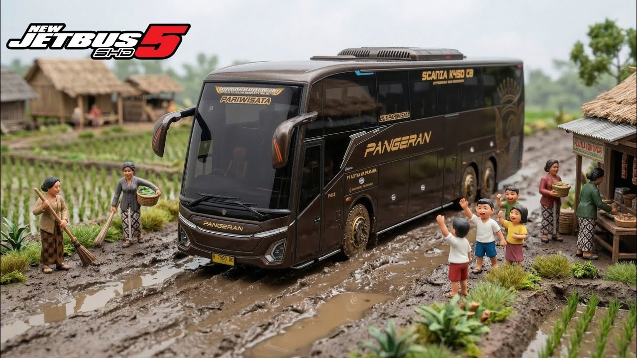 Elegan & Gagah 🚌 Bus Pangeran saat melewati jalan berlumpur | Diorama Miniatur Super Realistis