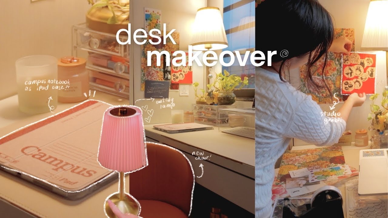 aesthetic mini desk makeover 🍀📦 pinterest and studio ghibli inspired, warm and cozy setup ft. temu