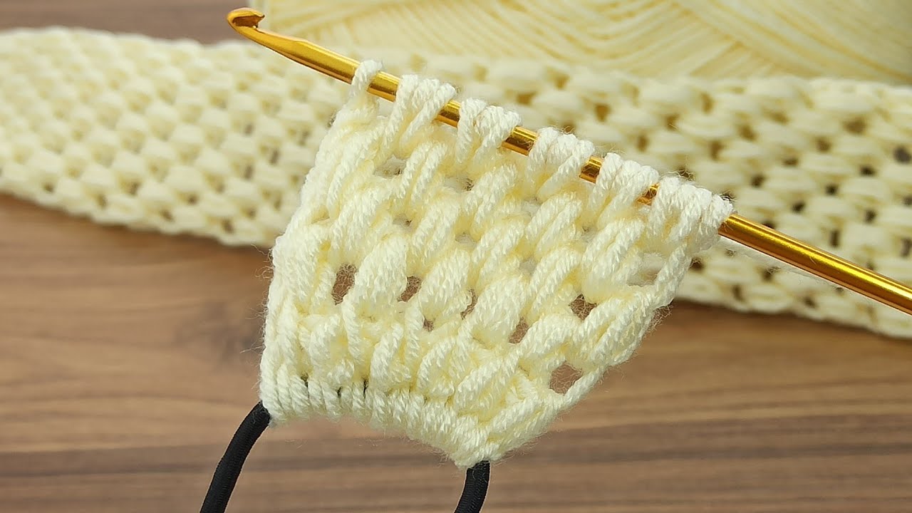 *Tunisian hair band* 💯👌cream color very easy Tunisian crochet hair band on rubber #crochet #knitting