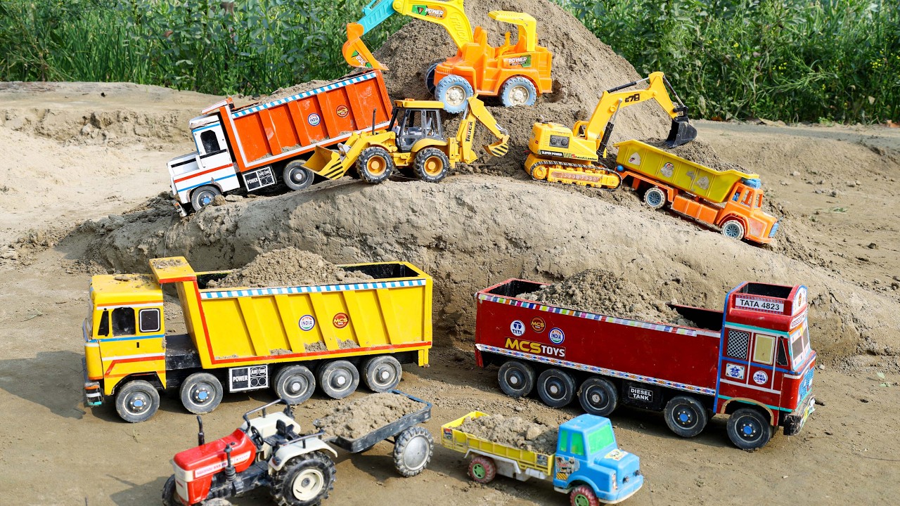 JCB 3dx mud loading Ashok Leyland truck TATA dumper 4x4 Pickup Swraj 855 fe tractor | cartoon video
