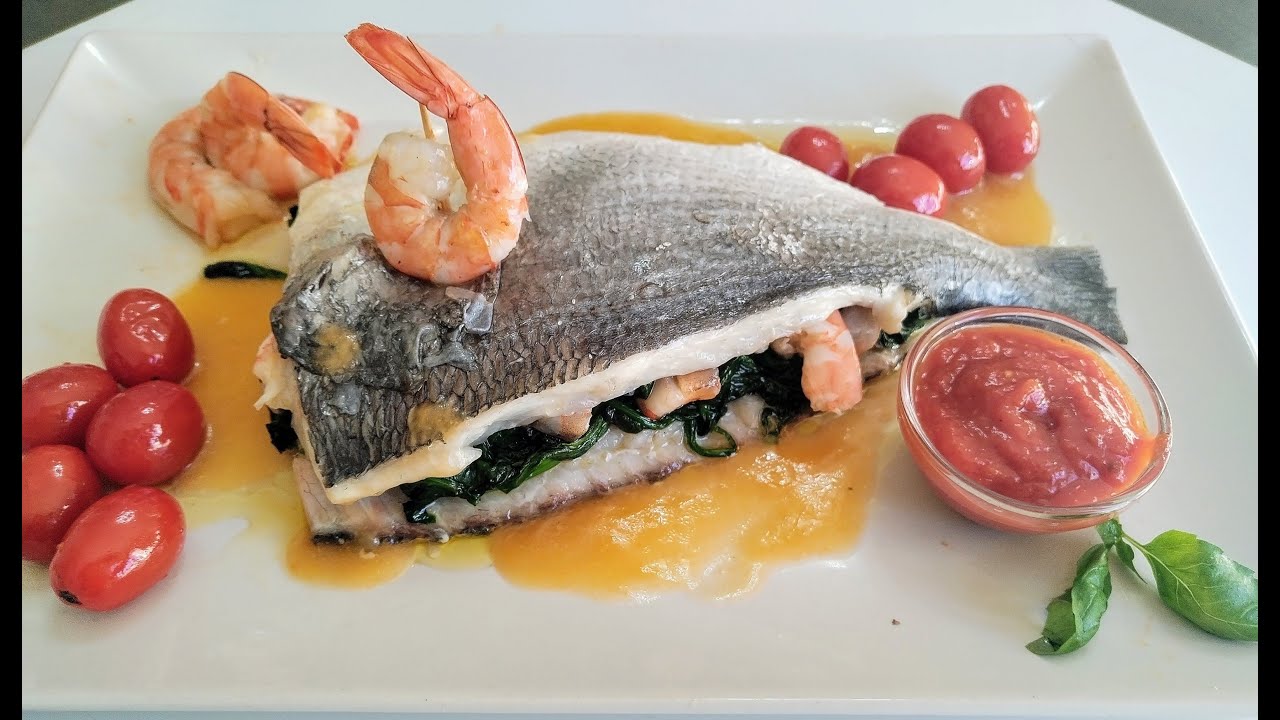 Exquisita receta de dorada rellena de espinacas y langostinos (sin gluten)
