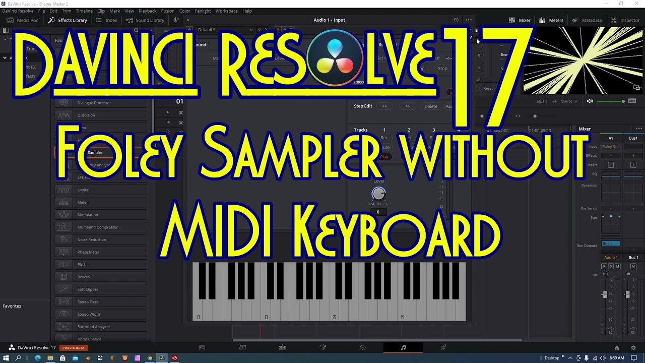 Davinci Resolve 17 Foley Sampler без MIDI-клавиатуры