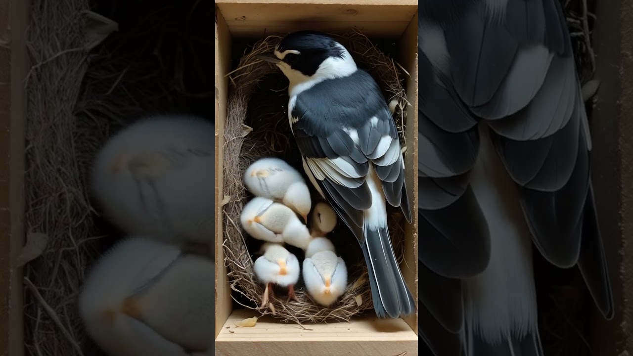 Pied Flycatcher Nesting in a Wooden Nest Box #flycatcher #nature #birdnest #birds #wildlife #aiart