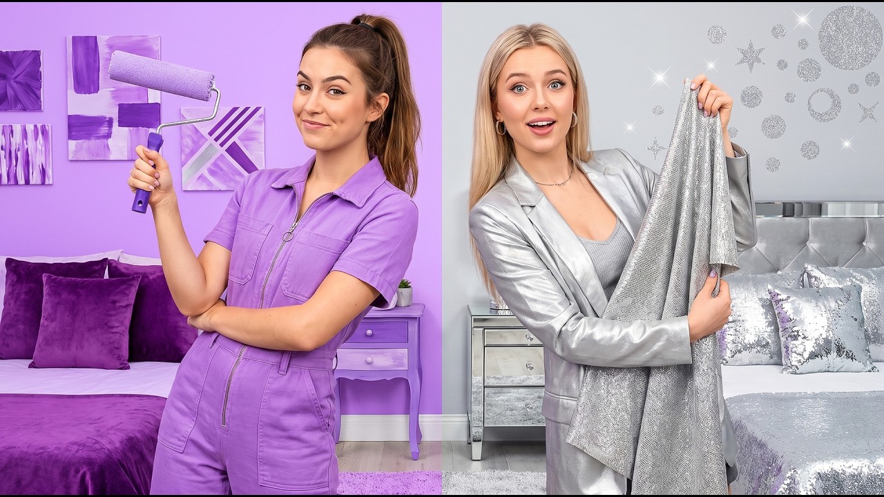 🎨DESAFIO DE RENOVAÇÃO DE QUARTO COM UMA COR! Ideias de Decoração DIY Baratas vs Caras