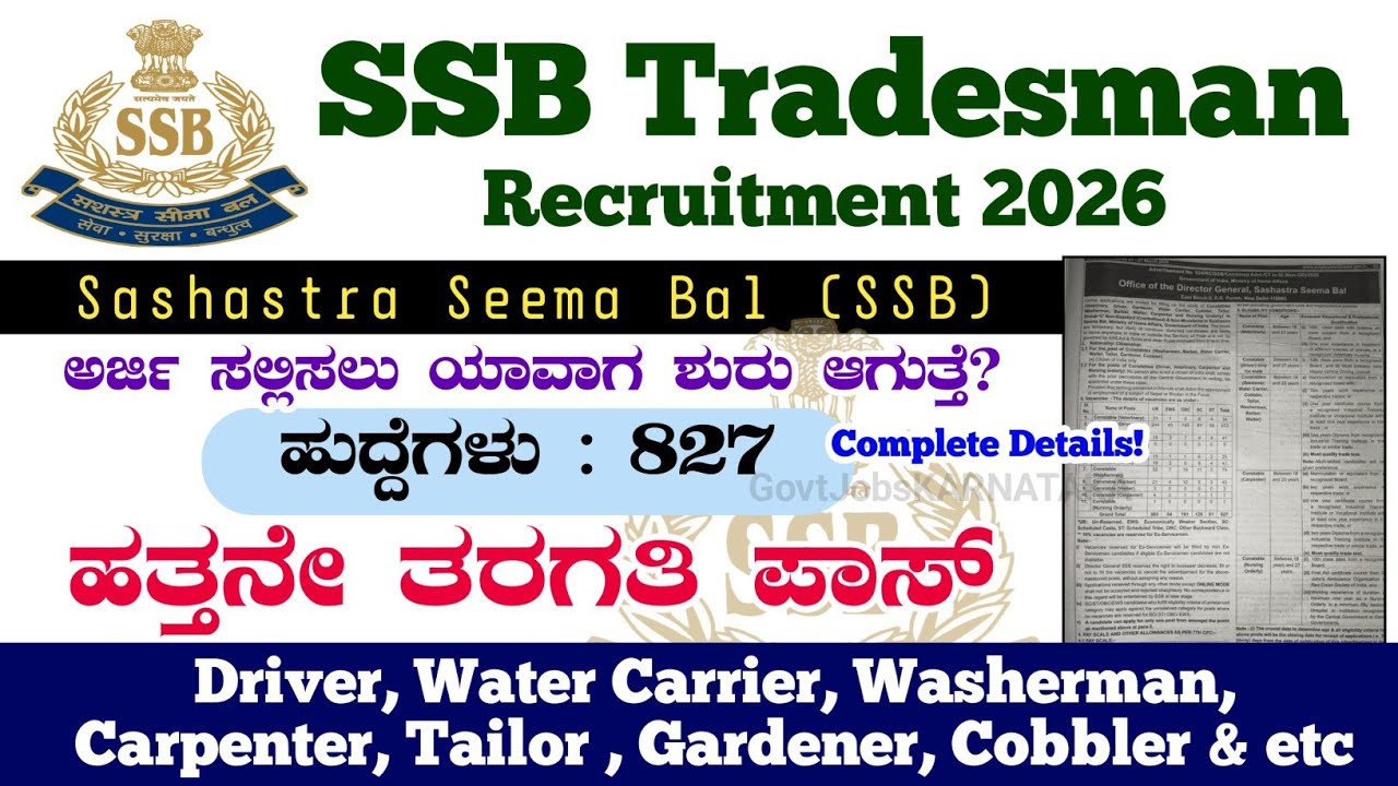 SSB Constable Tradesman Recruitment 2026 | SSB   Tradesman Recruitment 2026 | SSB New Vacancy 2026 |