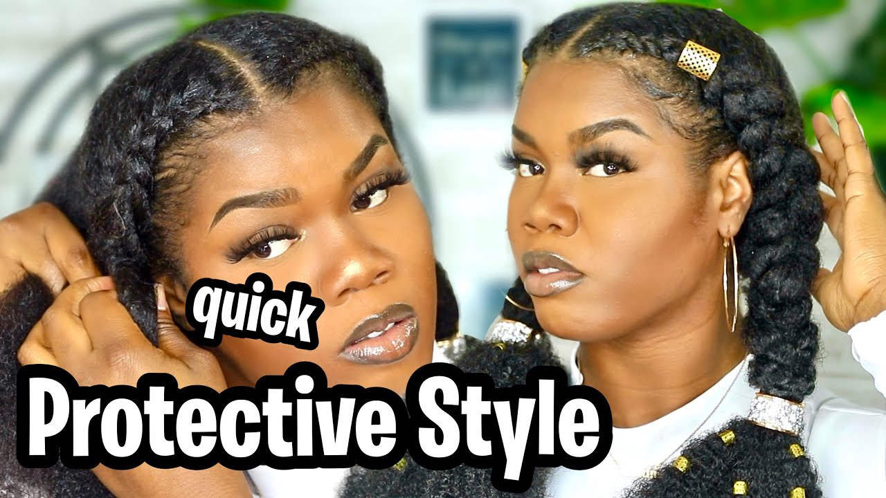 two braids with braiding hair | quick protective hairstyle