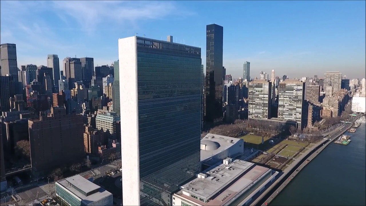 NYC 01 - Drone View of East River and United Nations Building