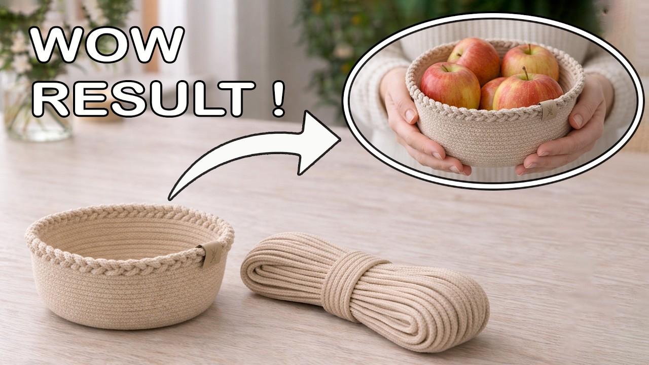 Я сделала классную маленькую корзинку из хлопкового шнура.