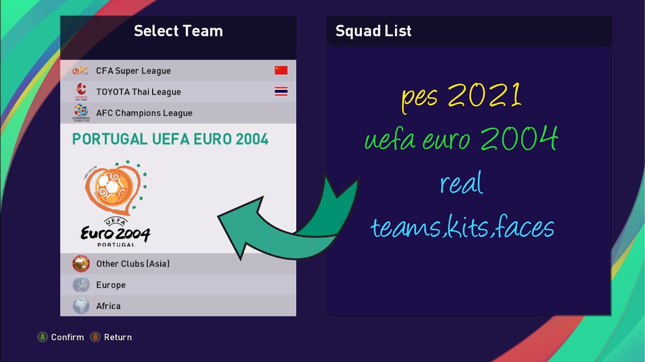 eFootball PES 2021 EURO 2004 Option File 🏆 | Classic Tournament Patch + Kits & Squads Download
