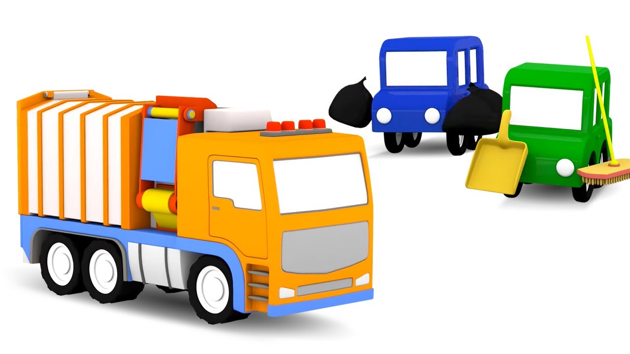 Os quatro carros coloridos e o caminhão de lixo vão limpar a sujeira! 🚛 Desenho animado infantil