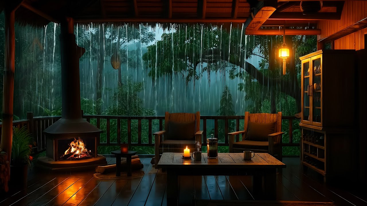 Forest Cabin Balcony Rainstorm | Thunder & Rain Sounds for Deep Sleep & ASMR White Noise
