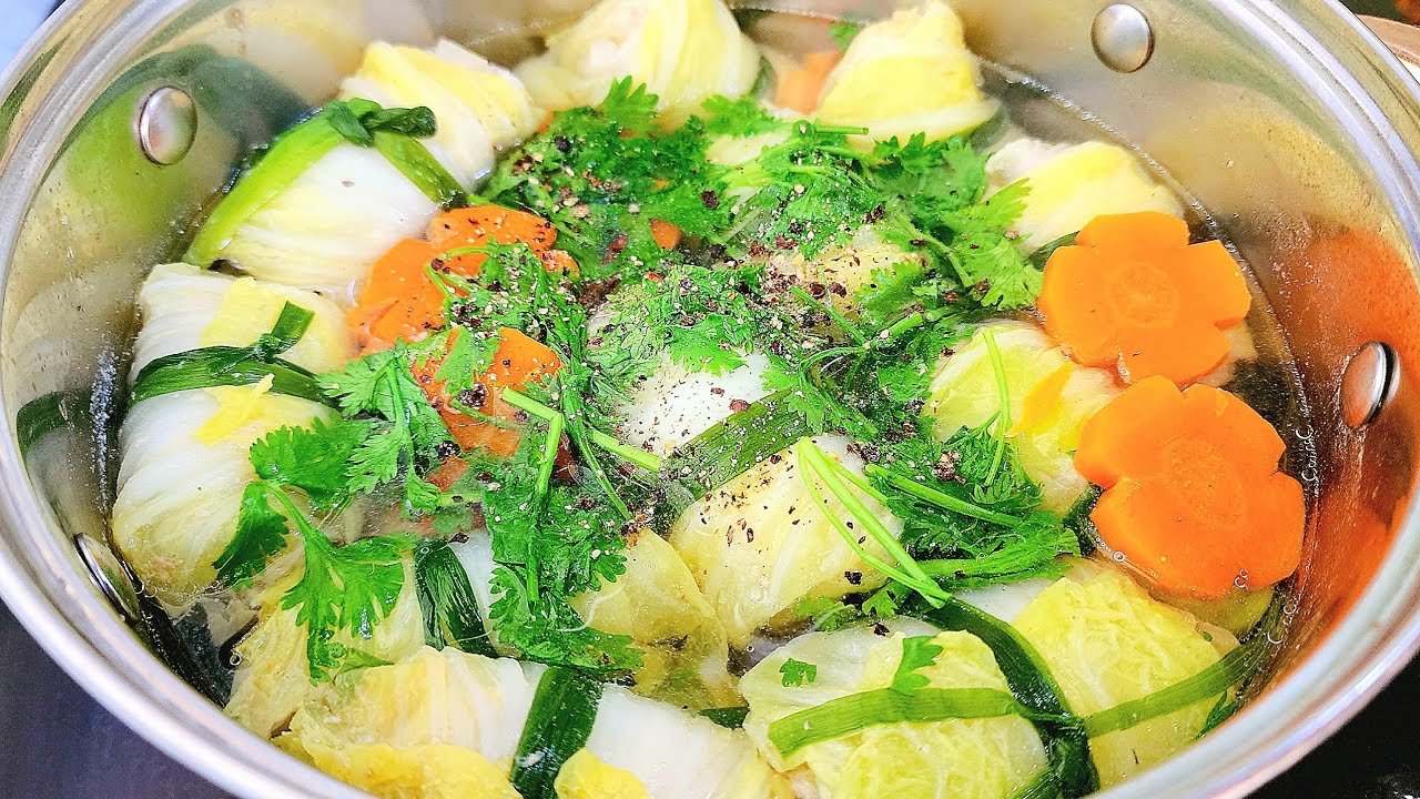 CANH BẮP CẢI THẢO/Cách nấu canh bắp cải thảo cuộn thịt bằm cá thát lát dai ngon ngày tết#907