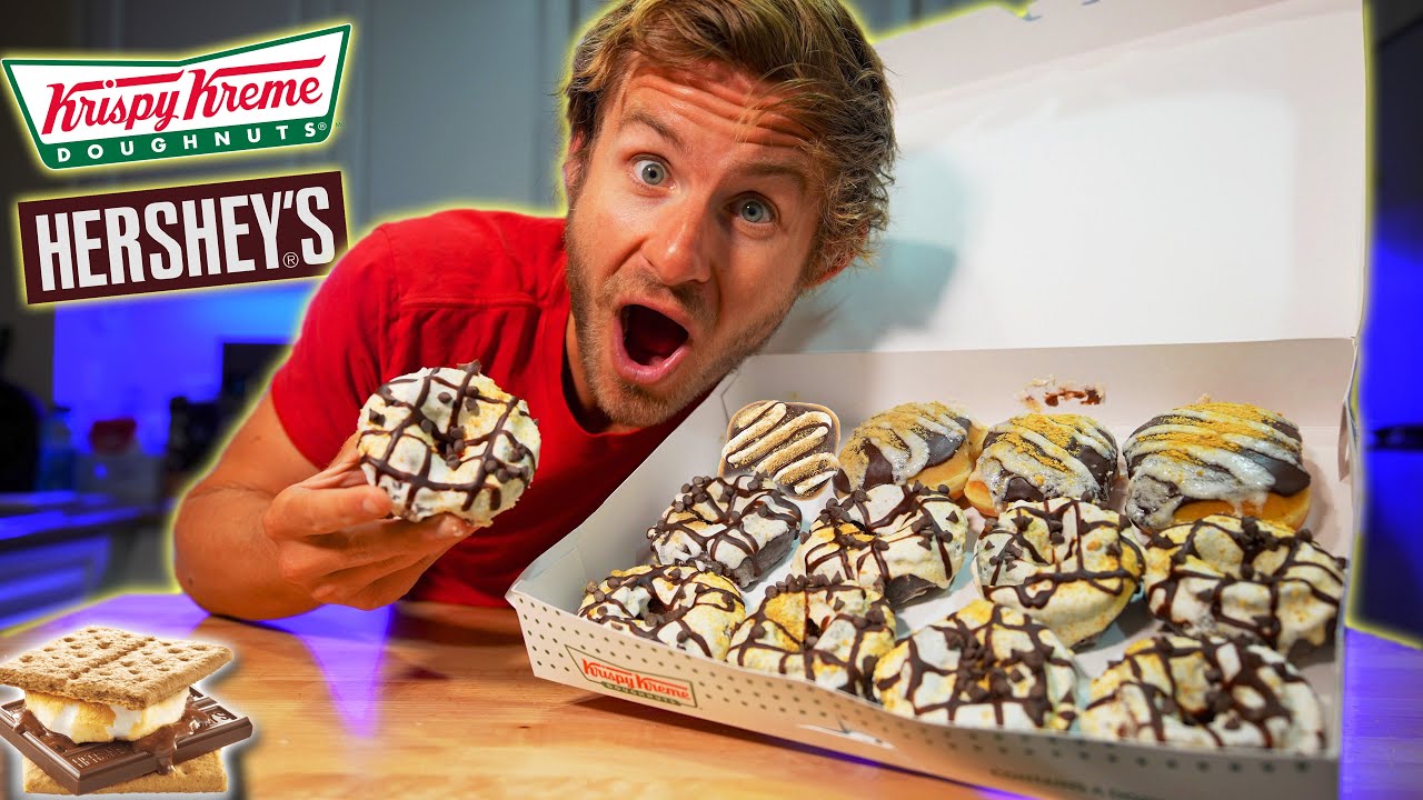 EATING THE NEW KRISPY KREME HERSHEYS S'MORES DOUGHNUTS!