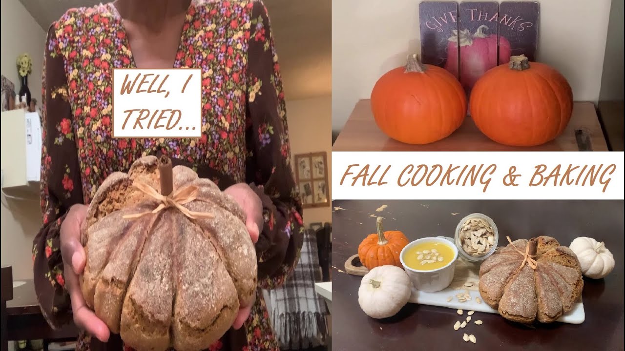 Fall cooking and baking in my cottage styled apartment | Pumpkin Sourdough Bread & Pumpkin Bisque