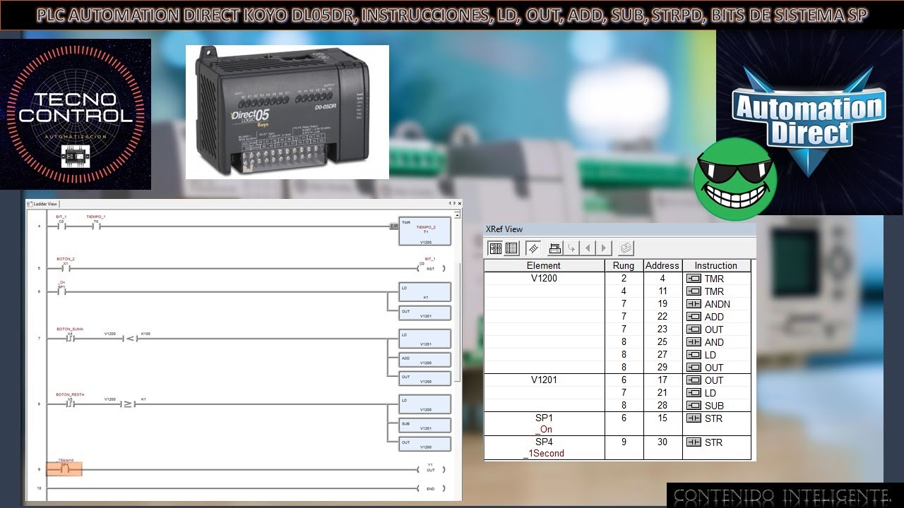 05-PLC AUTOMATION DIRECT KOYO DL05DR, INSTRUCCIONES, LD, OUT, ADD, SUB, STRPD, BITS DE SISTEMA SP