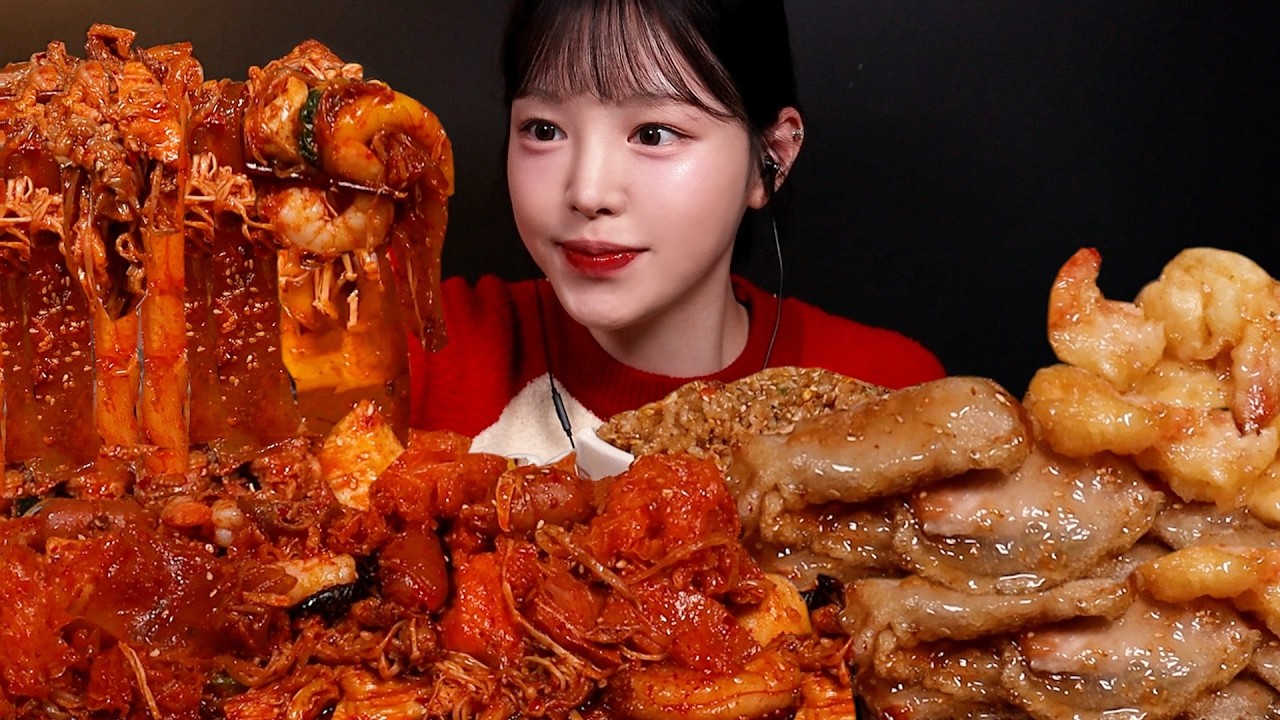 SUB)매운 마라샹궈 꿀조합 먹방! 꿔바로우 크림새우 계란볶음밥까지 백목이 잔뜩 야들살캉 마라파티 Mala Xiangguo Mukbang Asmr