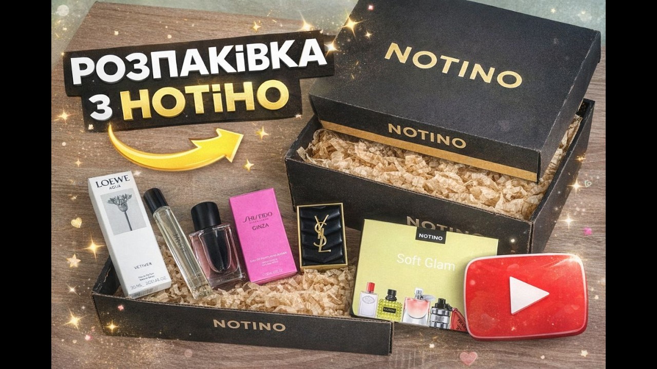 Розпаківка з сайту Notino. Парфуми Loewe 001 Woman, Shiseido Ginza Murasaki, палетка тіней YSL