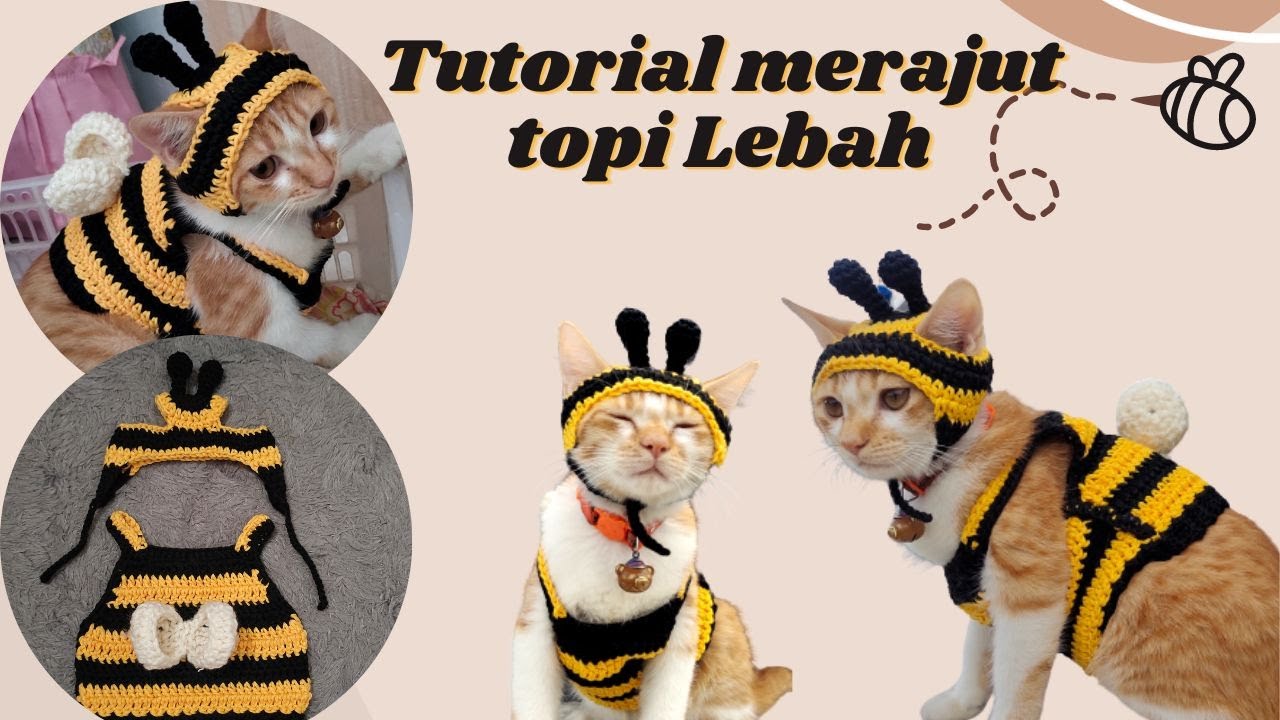 cara membuat topi lebah kucing | how to crochet honey bee cat hat