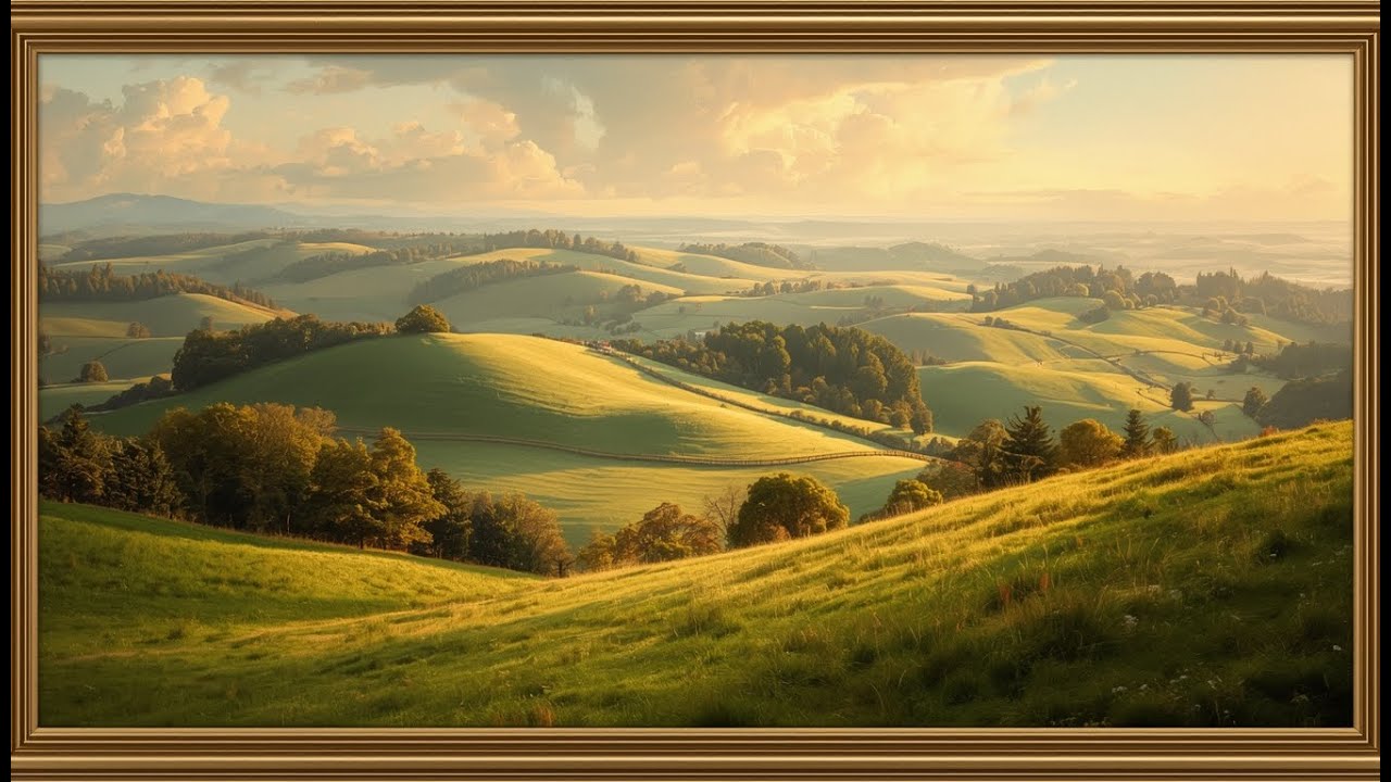 Rolling Green Hills at Golden Hour | Peaceful Nature Landscape Art (TV WALLPAPER) 4K