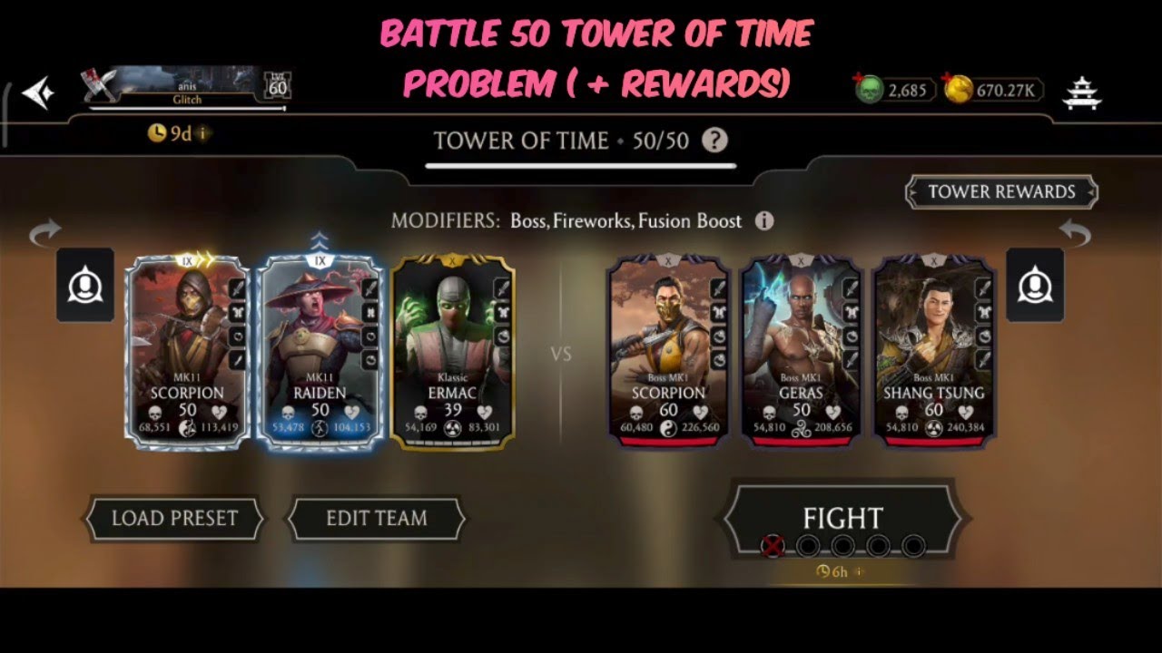 MK mobile , how to win battle 50 Tower of time ( Geras )