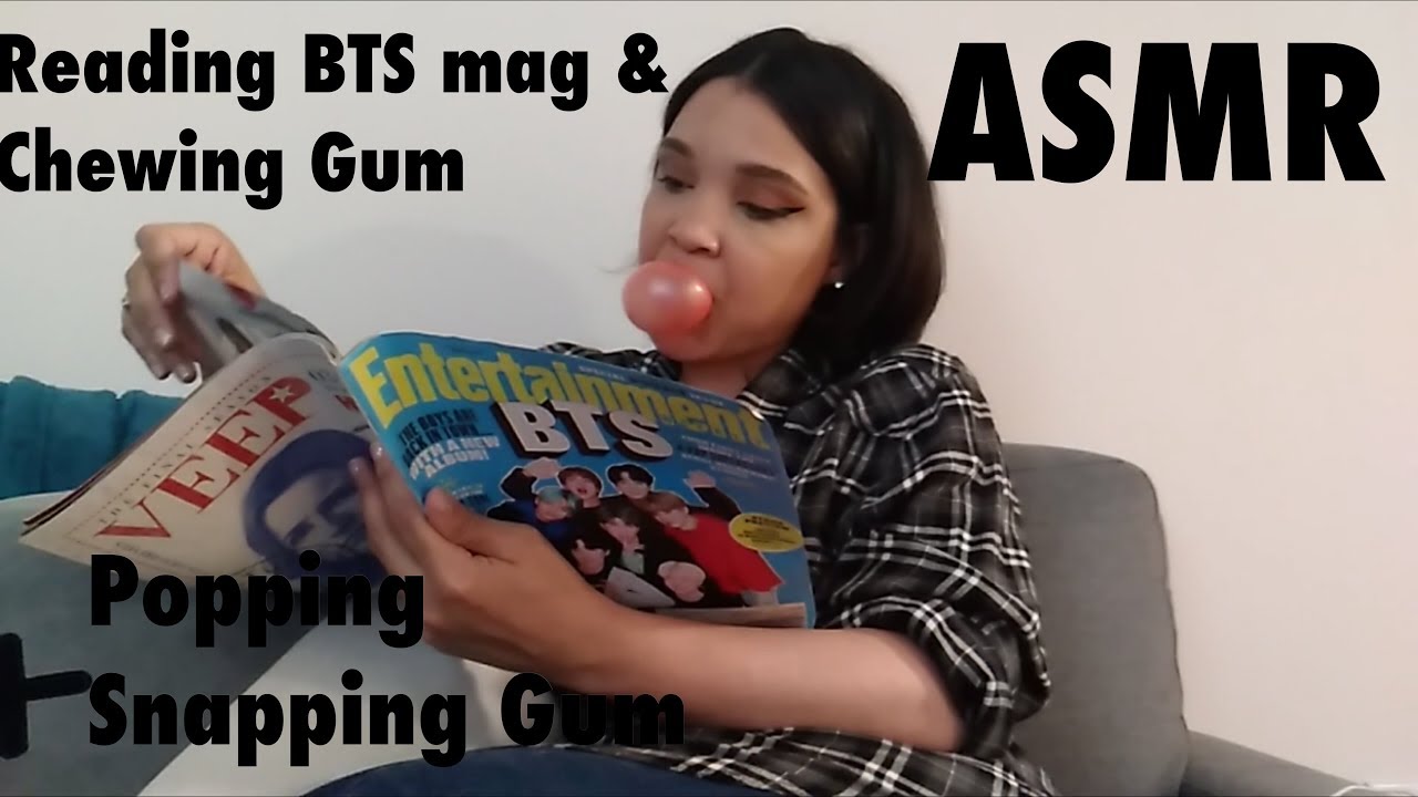 ASMR-Flipping Through BTS magazine +Chewing/popping Blowing bubbles with Gum- No talking