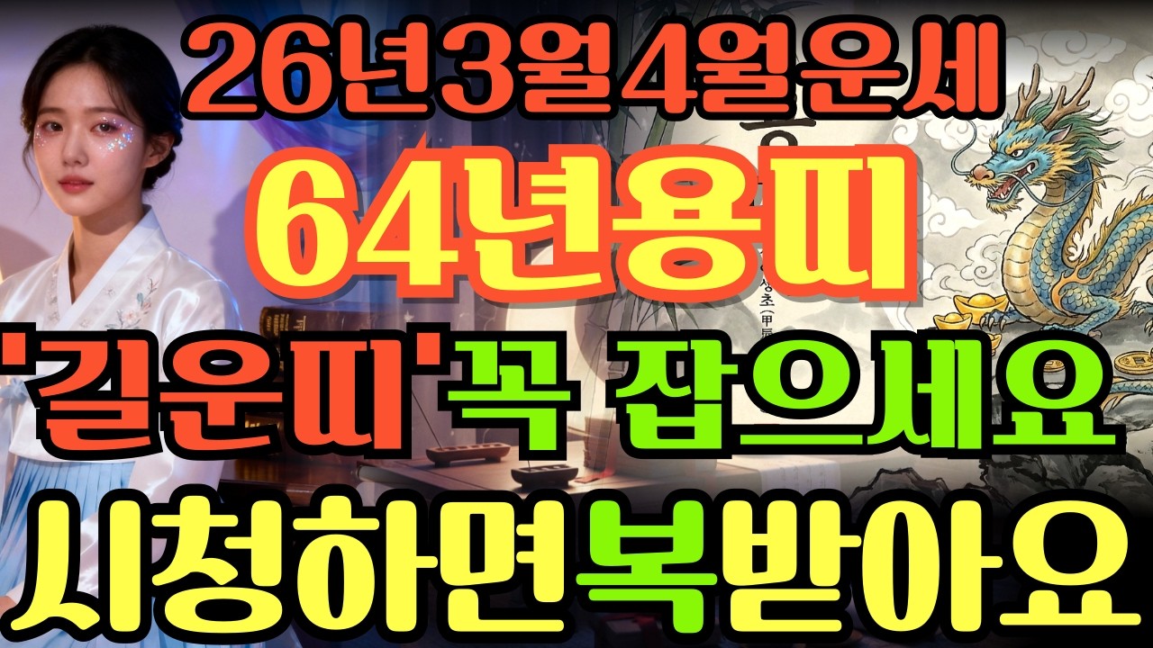 [64년용띠26년3월,4월운세]시청하면복이오는1964년갑진생용띠26년3월,4월운세