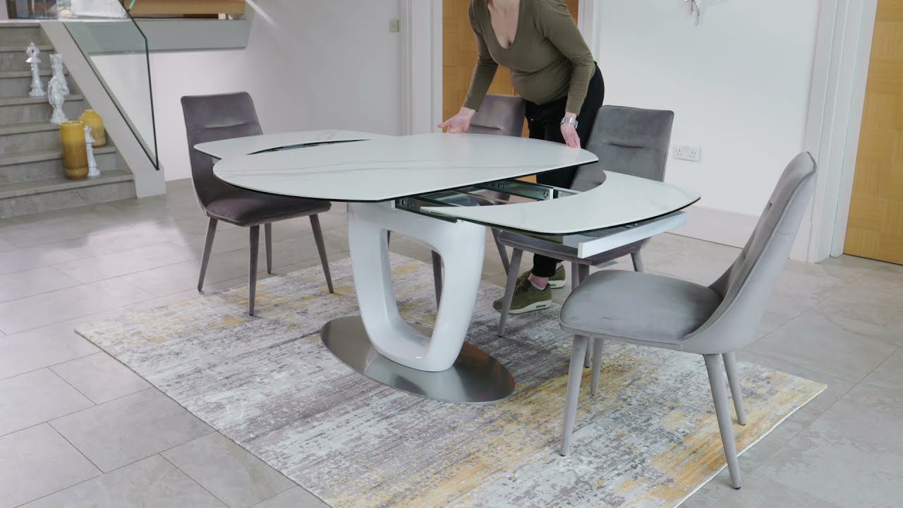 Housing Units - Milano White Glass Ceramic Marble-Effect 140cm Rotating Extending Dining Table